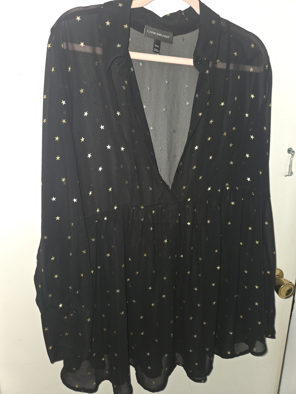 Lane Bryant Black Star Print Sheer Blouse